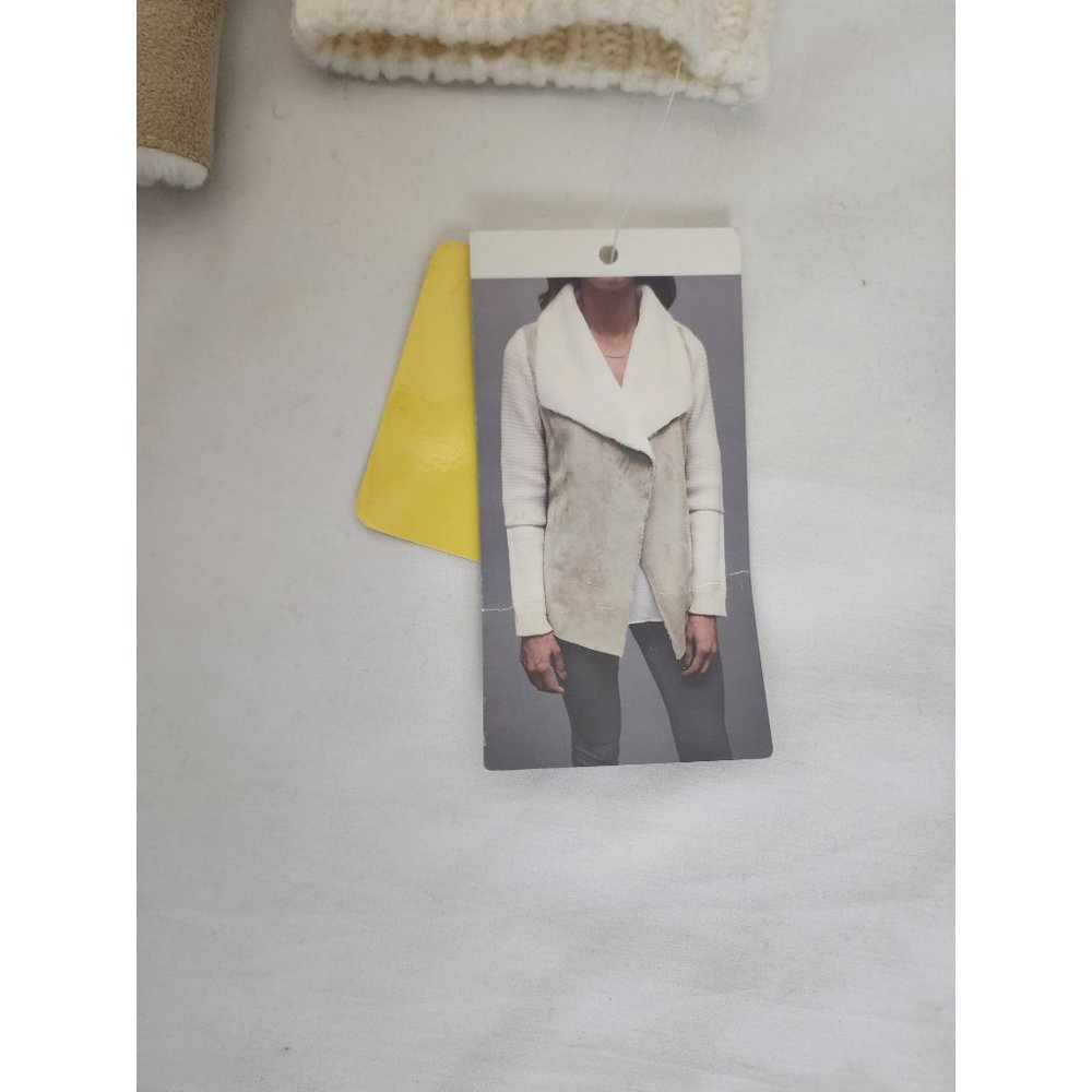 Fever‎ Women's Beige/Tan Cascade Collar Faux Suede Sherpa Knit Jacket Small NWT - Picture 11 of 11